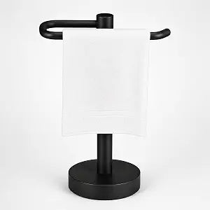 Black Hand Towel Holder Stand for Bathroom Countertop, Kitchen Towel Holder Stand, Free Standing Towel Rack, Matte Black Hand Towel Bar Holder for Bathroom Vanity & RV Counter