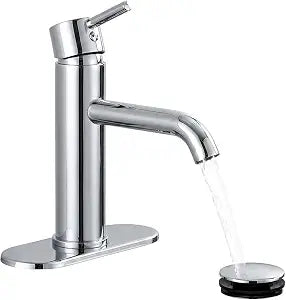 Bathroom Faucet, Modern Bathroom Sink Faucet for 1 or 3 Holes, Chrome Stainless Steel Vanity Faucet with Pop-up Drain, Deck and Supply Hose for Kitchen, Bathroom & RV