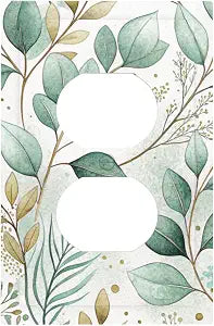 Vintage Green Eucalyptus Leaf Decorative Light Switch Cover Plates Duplex Outlet Wall Plate Electrical Faceplate Switchplate Outlet Covers for Home Decor Accessories