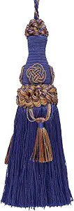 DCOPRO Elegant 6" (15cm) Key Tassel 4" (10cm) Loop Accented with Rosette and Tassels (Style# BKT) Navy Beige Blue Multicolor #5817 (Navy Blue Royal Blue Golden Beige) Individually Sold