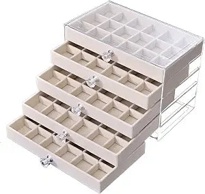 SPAKOWN Earring Box Holder Organizer Display Case - Beige 5 Drawers