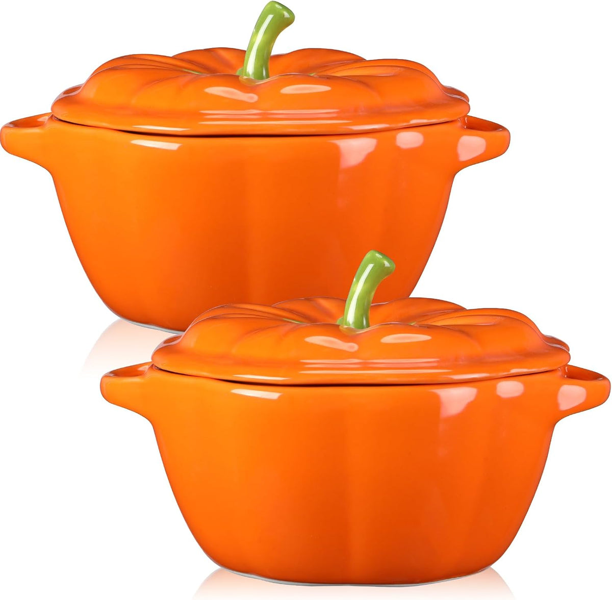 Ziliny 2 Pcs Ceramic Pumpkin Bowls with Lids, 13 oz Oven Safe Ramekins