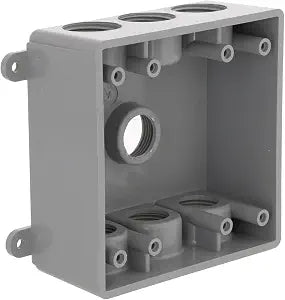BELL PDB77550GY Two-Gang Weatherproof Box Seven 1/2 in. or 3/4 in. Threaded Outlets, 2 in, Gray