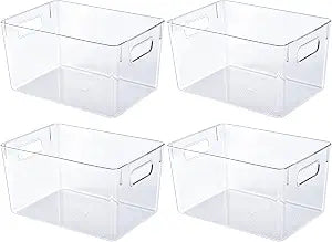 JollyPack Clear Plastic Storage Bins, 4 Pack