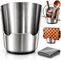 Heavy Duty Thickened 304 Stainless Steel Spoon Rest and Pot Lid Holder, Multi-Functional Kitchen Utensil Holder with U-Groove, Countertop Spoon Holder with Absorbent Microfiber Cleaning Cloth