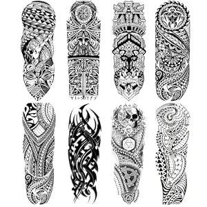 Realistic Fake Tribal Temporary Tattoos Sleeve Stickers for Adults 8-Sheet
