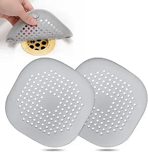 Bovinde Hair Drain Catcher,Square Cover for Shower 2 Pack (Sliver Grey)