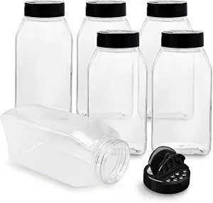 Plastic Spice Jars Bottle Containers with Black Cap, 32 Oz, 6 PACK
