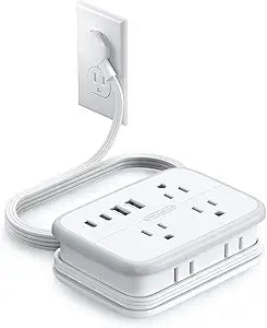 NTONPOWER 10 in 1 Travel Power Strip, 6 Outlets 4 USB Ports(2 USB C), 4ft Extension Cord Wrapped Around Small Power Strip, Compact for Travel, Hotel, Cruise Approved, White