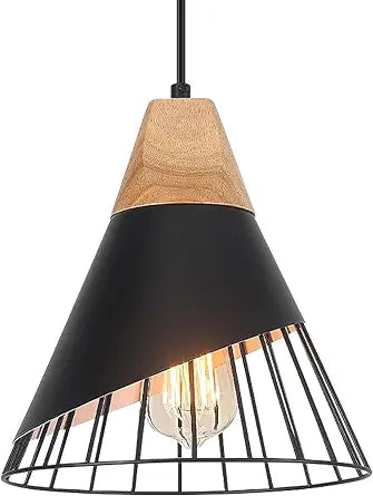 Farmhouse Pendant Lights Kitchen BlackKitchen Pendant Lighting,Wood Dome Pendant Lights Kitchen Island for Living Room, Office, Library, Bar, Bedroom,Hallway