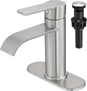VOTON Bathroom Faucet Brushed Nickel Waterfall with Drain & Deck Plate