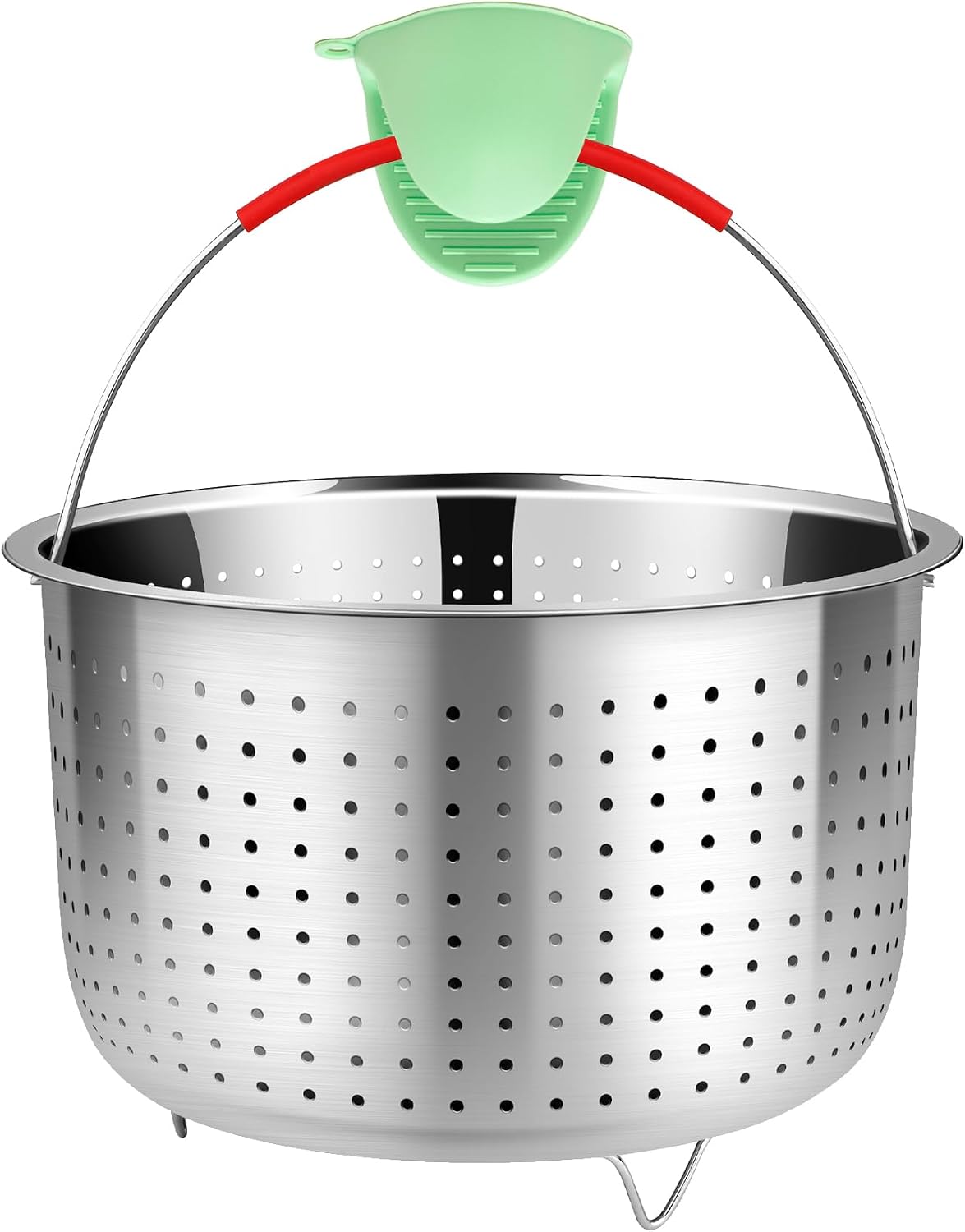 Mesh Strainer and Vegetable Steamer Basket for Pot, Instant Pot Accessories 8Qt, Stainless Steel Veggie Steamer for Cooking Broccoli, Eggs, Pasta, Quinoa - With 2 Silicone Gloves, 8 Quart