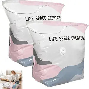 No Pump Vacuum Storage Bags, Cube Compression Space Saver Bags, 2 Pack,XL