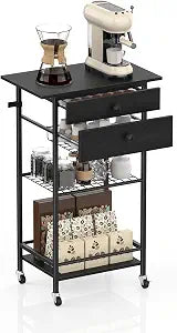 ETELI 5 Tier Rolling Coffee Bar Cart with 2 Drawers