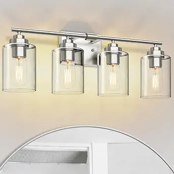 SKEJAO Bathroom Vanity Light Over Mirror,Bathroom Light Fixture Wall Sconce Lighting for Bedroom,Living Room (Nickel, 4-Light)