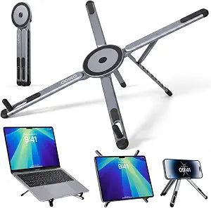 C Coiro 3-in-1 Magnetic Foldable Laptop Stand and Phone Stand for Desk Aluminum Alloy Adjustable Holder 1016 Laptops & 413 Phones/Tablets, Magnetic Compatible with iPhone Android, Silver