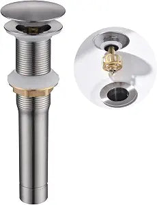 Bathroom Sink Drain Without Overflow, Brushed Nickel Pop Up Drain Assembly with Detachable Strainer Basket Anti Clog Vessel Sink Lavatory Vanity Drain Stopper Sink Plug