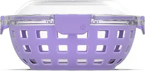 Ello DuraGlass Food Storage Glass Lunch Bowl Container - Meal Prep Container with Silicone Sleeve and Airtight Lid, 5 Cup, Lilac