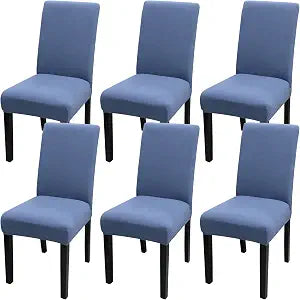 JQinHome Dining Chair Covers Set of 6,High Stretch Removable Washable Dining Room Chair Covers,Kitchen Chair Cover for Home Party Hotel Wedding Ceremony (Gray Blue)