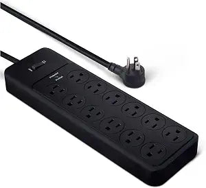 Amazon Basics 12-Outlet Surge Protector Power Strip, 4000 Joules, 8ft Extension Cord, Rectangle, for Home, Office, Gaming Room, Black