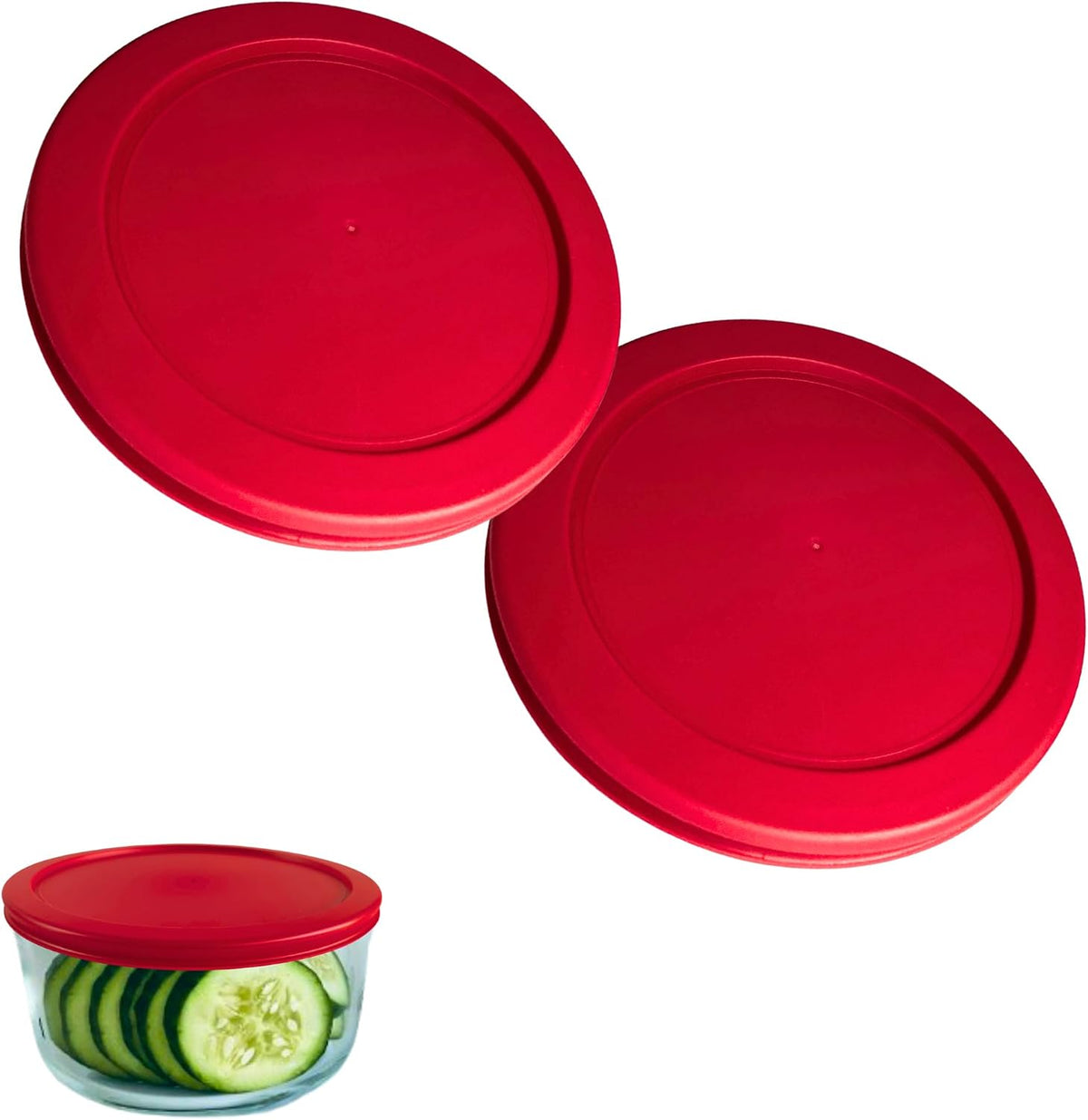 7 Cup/1.65 L Red Replacement Lids/Covers for Pyrex 7202-PC, 7 Cup/56oz Anchor Hocking & Klare Ware Storage Bowls *Lids Only* - *Glass Container Not Included* (2 Pack, Red)