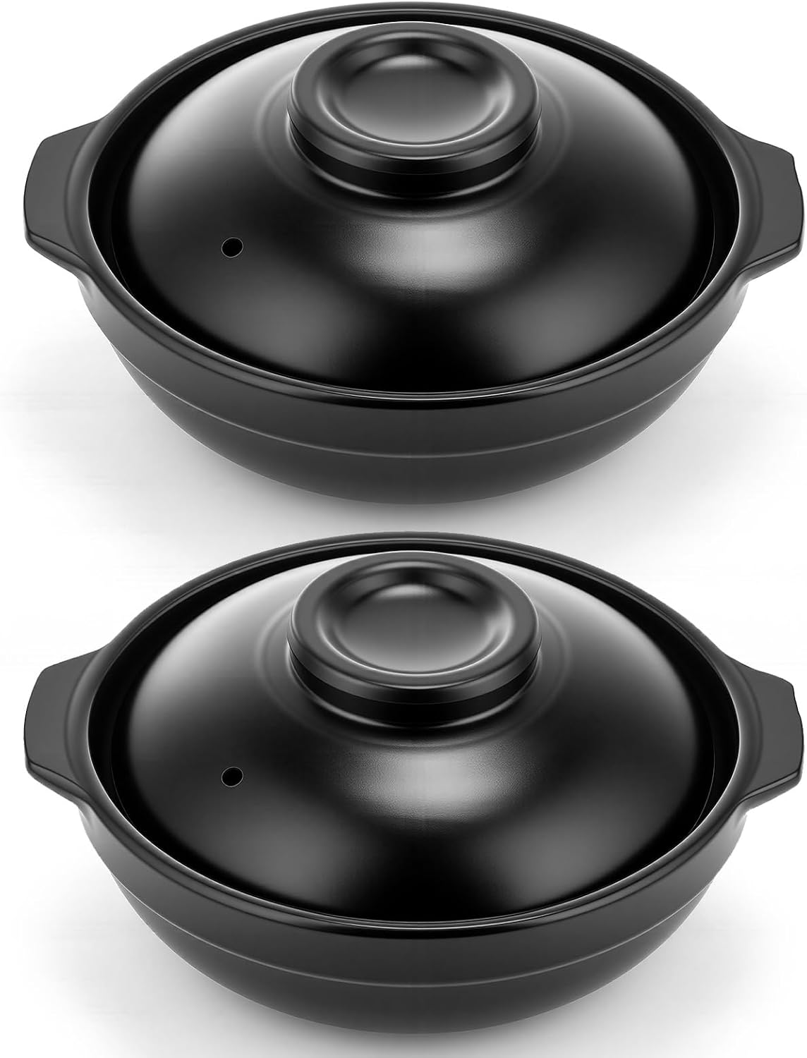 Hushee 2 Pack Clay Casserole Pot with Lid 25 oz Heat Resistant Clay Pot for Cooking Korean Stone Bowl No-coating Earthenware Casserole for Gas Stove Oven Safe Ideal for Soup Rice Bibimbap, Black
