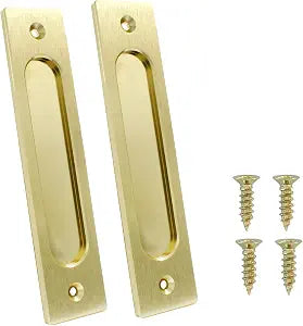 2Pcs 7 Inch Flush Pull Recessed Barn Door Handle (Brushed Gold)