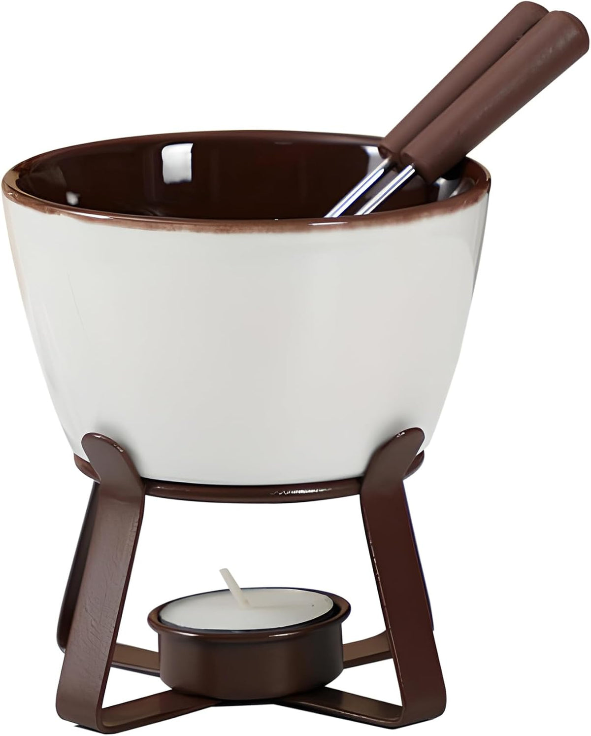 Chocolate Melting Pot Set, Fondue Cup for Person or Family, Tealight Cheese Chocolate Butter Warmer Set, Chocolate Fondue Set with 2 Forks(Brown)