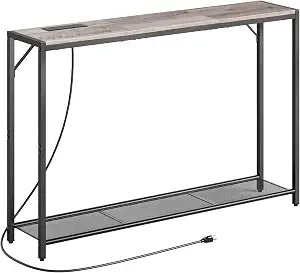 MAHANCRIS 43.7" Console Table with Outlet, Narrow Sofa Table with Shelf
