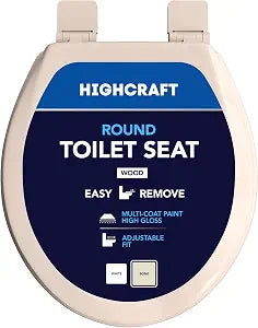 HIGHCRAFT Premium Round Toilet Seat with Adjustable Hinges & Quick Removal Mechanism - Molded Wood Toilet Seat - Fits Standard Round Toilets - Round Seat in Bone/Beige