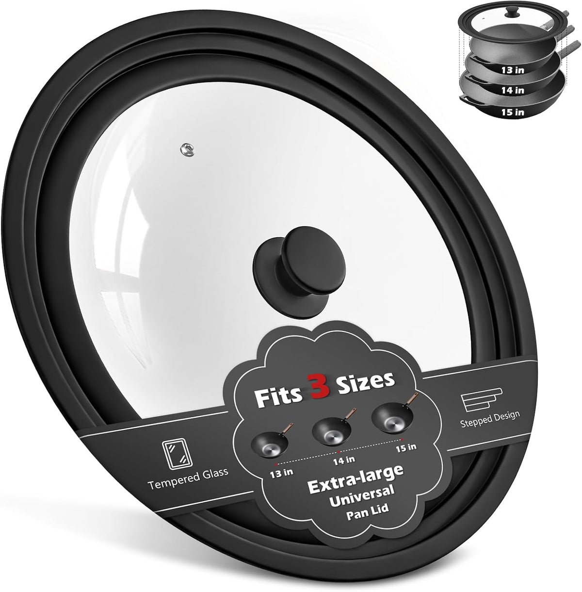 13-14-15 in Universal Pan Lid, Extra Large Silicone Pot Lid Frying Pan Lid