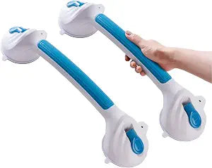 Shower Grab Bars for Seniors 2 Pack,16.8" Suction Shower Handle with Safety Indicator, No-Drill Bathroom Safety Rails for Elderly, Bathtub & Tile/Glass (Blue)