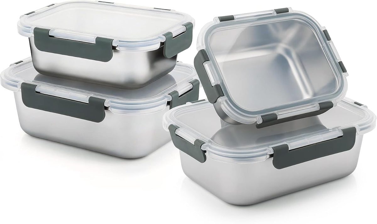 4 PCS 304 Stainless Steel Lunch Box 4Size Food Storage Containers with Lids