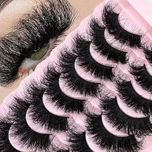 Faux Mink False Eyelashes, 9 Pairs, Fluffy Dramatic Volume, Long Strip Wispy Lashes (LZ-12)