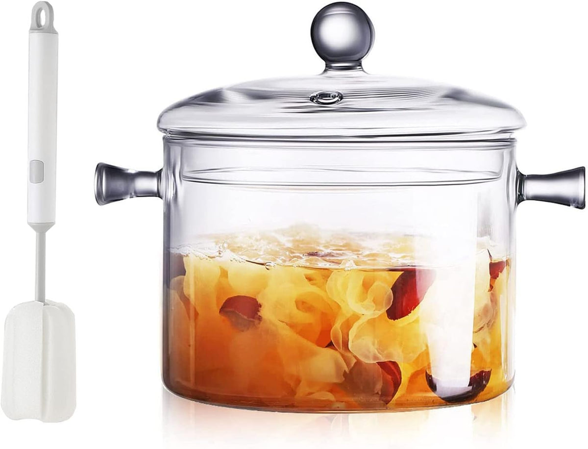 AEFPOYMXU Clear Glass Simmer Pot for Stove Potpourri Cooking Saucepan with Cover Cookware Set Heat-Resistant Stovetop Pot And Pan with Lid, Soup, Milk, Baby Food,Fruit and Spices 1.5L/ 50 FL OZ