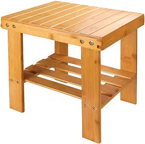 ASelected Wood Shower Stool 13 Inch with Storage Shelf for Bathroom Shower
