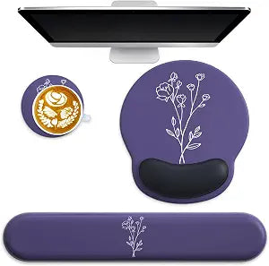 3 in 1 Ergonomic Mouse Pad and Keyboard Wrist Rest with Coaster Set-Purple