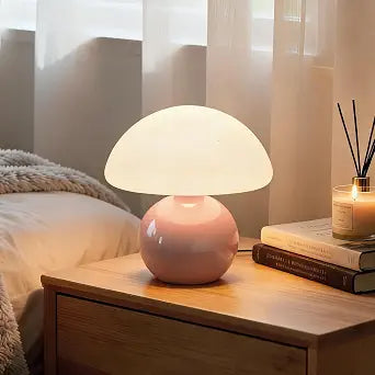 Cute Mushroom Table Lamp, Mid Century Modern Decor, Cozy Oasis Lighting, Unique Bedside Nightstand Lamp for Bedroom Living Room Office, Ideal for Home Decor Lovers, Kids & Adults(Pink)