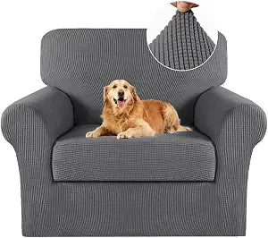Turquoize 2 Piece Chair Covers Chair Slipcovers for Living Room Armchair Sofa Covers Chair Couch Cover with Arms Washable Furniture Protector for Chairs Feature Thick Fabric (Chair,Charcoal Gray)