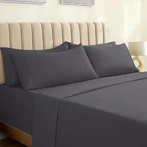 LuxClub 6 PC California King Size Sheet Set Sheets Deep Pockets 18" Eco Friendly Wrinkle Free Cooling Sheets Machine Washable Hotel Bedding Silky Soft - Dark Grey California King