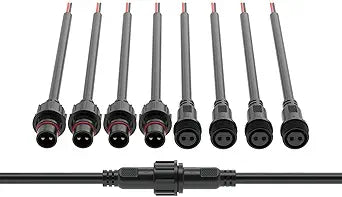 BTF-LIGHTING 2 Pin Electrical Connector 18AWG IP65 Male Female Connector 7.87in/20cm Extension Cable for Car,Truck,Boat,Indoor/Outdoor LED Strip Lights/String 22mm Nut Big Size 5 Pairs