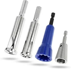 QWORK Wire Twister Tool for Drill, 4 PCS Wire Nut Tools with 1/4" Chuck, Multi-Function Winding & Stripping Set, 3 Way/ 5 Way Wire Stripping Tools for Electricians, 9 to 22 Awg Wires