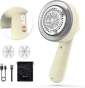 Fabric Shaver Lint Remover Rechargeable, Clothes Shaver Pill Remover with 6-Leaf Blades LED Digital Display 3-Gears Adjustable for Clothing Couch Furniture, Cream White