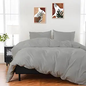 ARlinen 3 Piece Super King Size Duvet Cover Set, Light Grey Solid