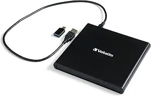 Verbatim External Slimline CD/DVD Writer, USB 2.0, M-DISC, USB-C Adapter
