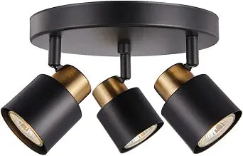 3 Light Track Lighting Kit, Matt Black Brass Finish Canopy with Moden Flush Mount Ceiling Spotlight for Kitchen,Dining,Living Room,Home Improvement