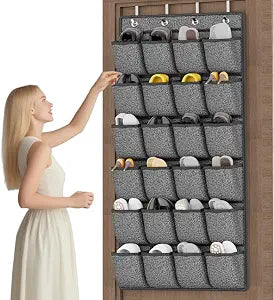 homyfort Over the Door Shoe Organizer, Hanging Shoe Rack Storage Holder with 24 Large Pockets for Closet Door, Men Women Kids Shoes, Cruise (Black)