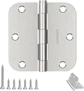 Door Hinges Brushed Nickel - 3 Pack Satin Nickel 3.5 Inch Rounded Interior Door Hinges with 5/8" Radius - Flat Iron Residential Standard 3 1/2 Inches Silver Door Hardware