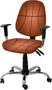 YOKOU Computer Office Chair Cover,Basketball Texture Brown Washable Removable Rotating Boss Chair Slipcovers Soft Desk Chair Cover 1pcs