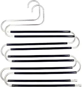 Pants Hangers Space Saving,2 Pack S-Type Non-Slip Stainless Steel Clothes Pants Hangers Closet Organizers and Storage, Closet Organizer Hanger Organizer for Scarf Jeans Trousers Towels Leggings